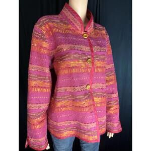 Orvis Womens Blazer Jacket XL Red Orange Button Textured Polyester Casual